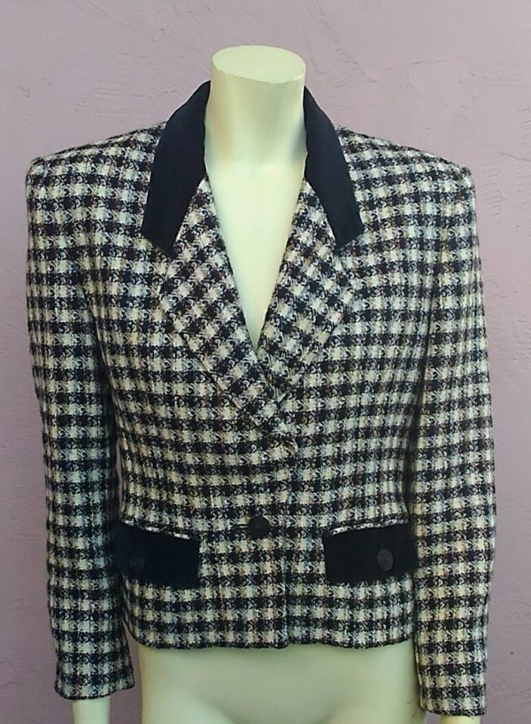 Vintage 1980's Tailored Tweed & Velvet Cropped Blazer/Jacket by Designer Alfred Sung