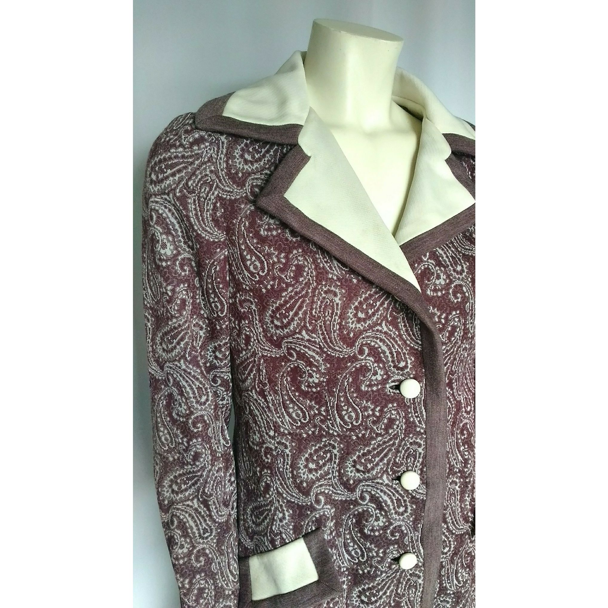 Vintage 1960’s Lilli Ann Mod Maroon and Beige Paisley Knit Coat