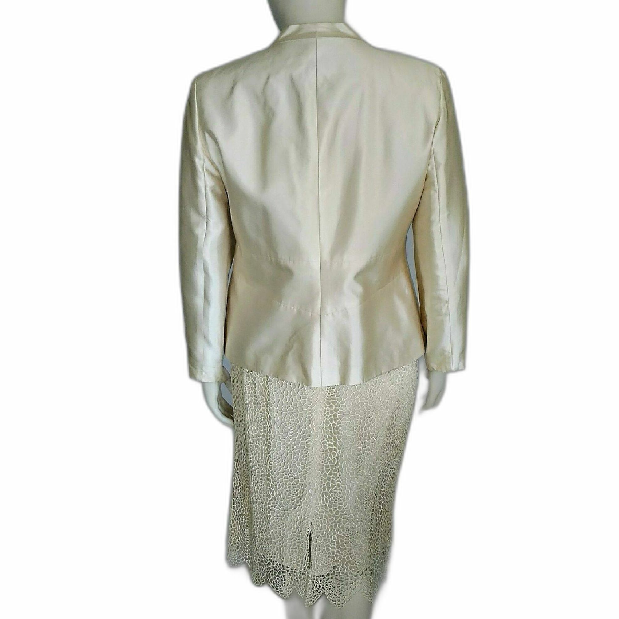 Vintage 1990's Larry Levine Cream Silk and Cotton Suit with Crochet Skirt