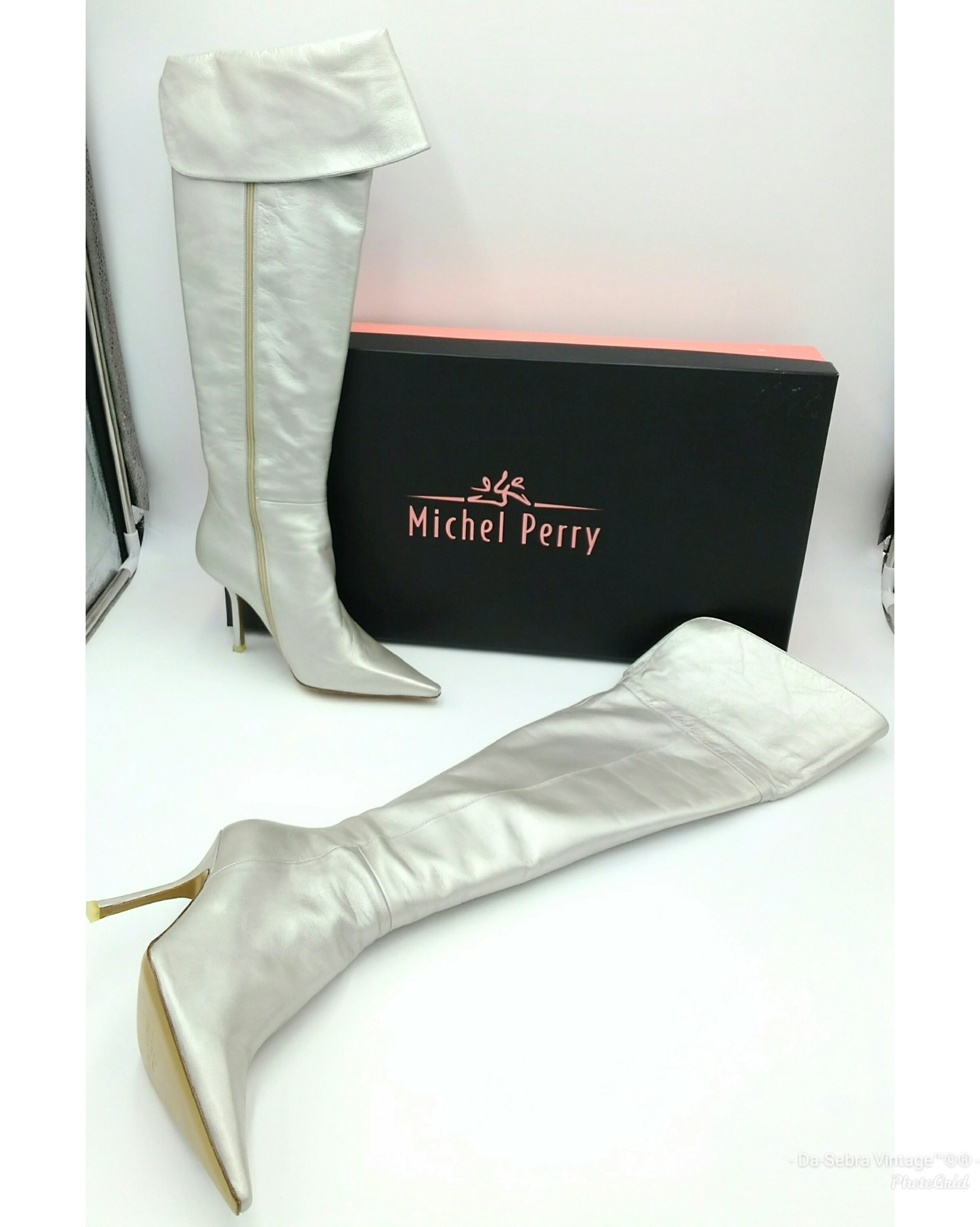 Vintage 1990s Michel Perry Silver Over the Knee Leather Boots