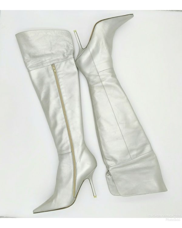 Vintage 1990s Michel Perry Silver Over the Knee Leather Boots