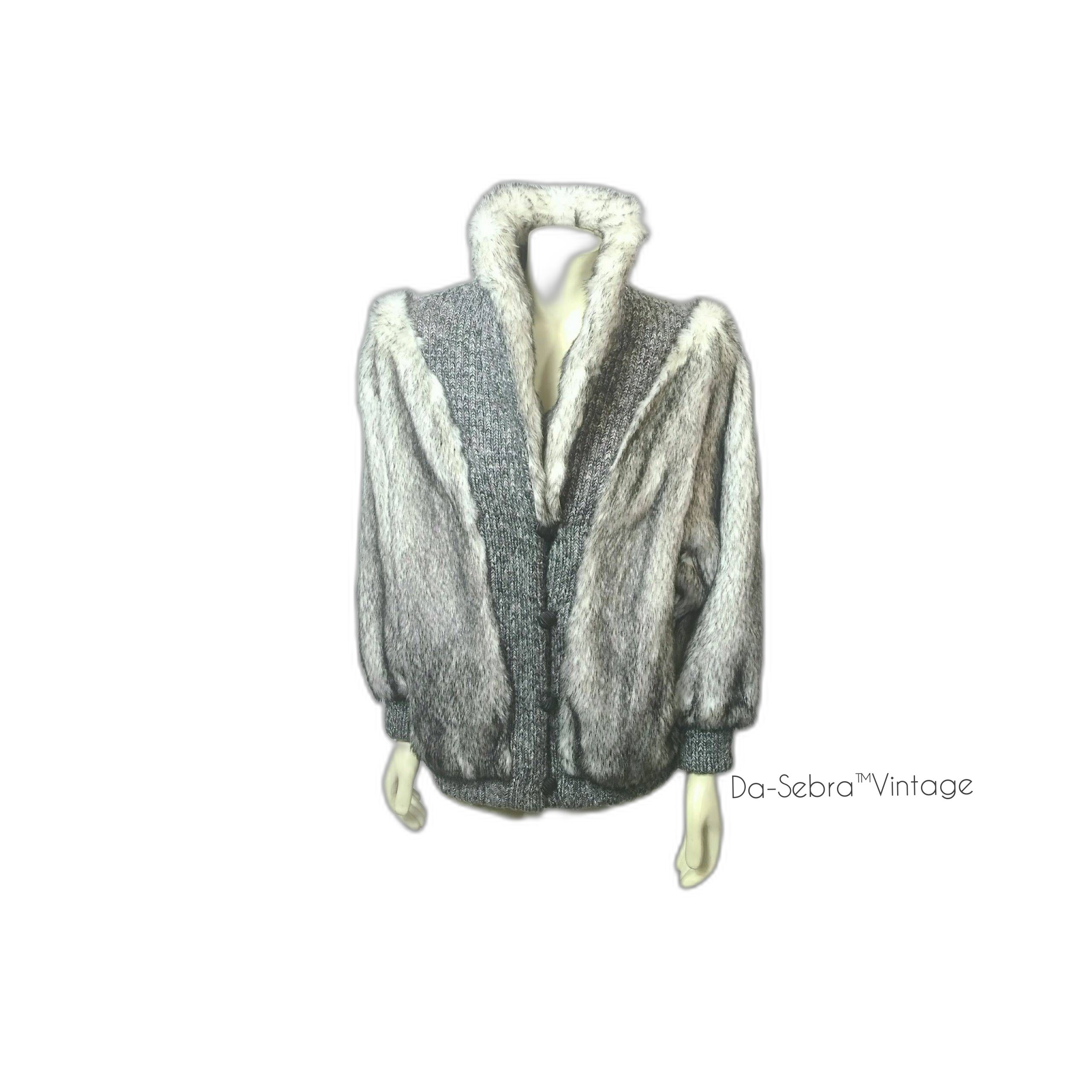 Vintage 1980s Bullocks Wilshire Faux Fur Jacket Knit Coat