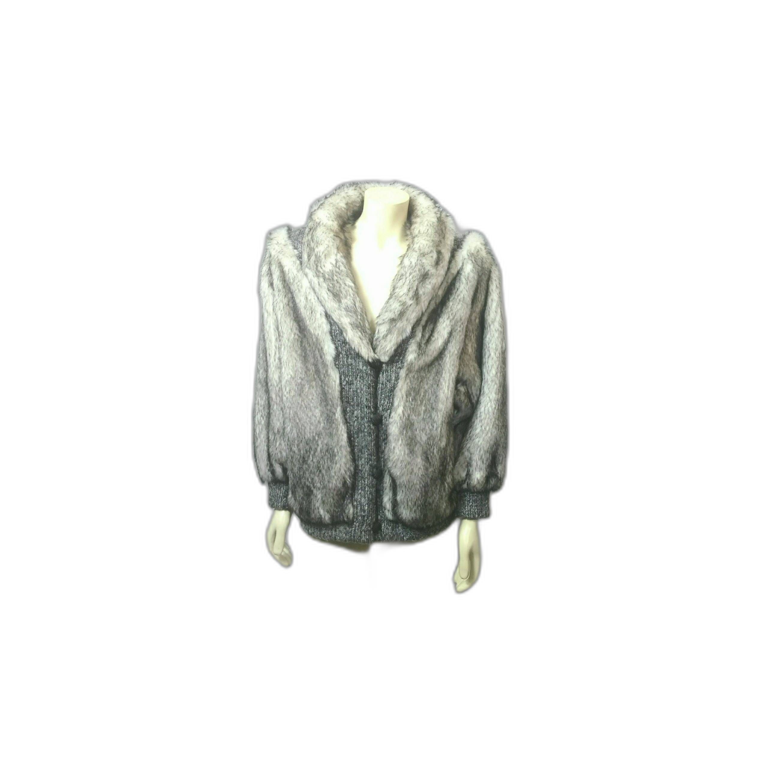 Vintage 1980s Bullocks Wilshire Faux Fur Jacket Knit Coat