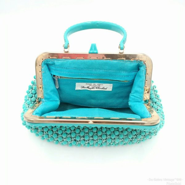Vintage 1950s Robin Egg Blue Top Handle Handbag Italy  for "The May Company"
