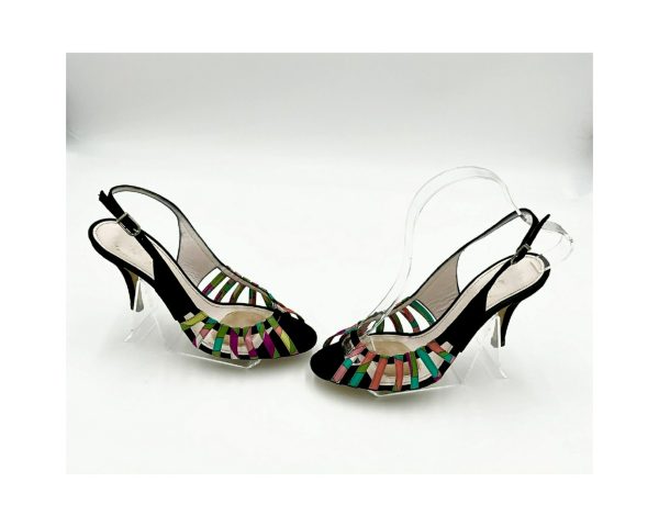 Authenticated  Y2K Emilio Pucci Black Suede "Cage" Multi Color Pattern