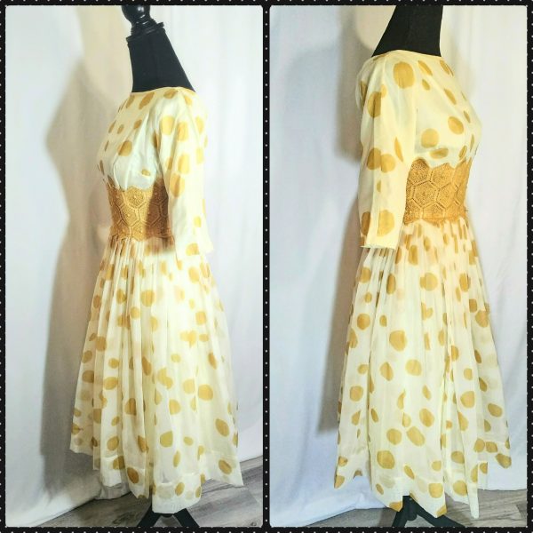 Vintage 1950s / 1960s Chiffon Polka Dot Dress--Union made