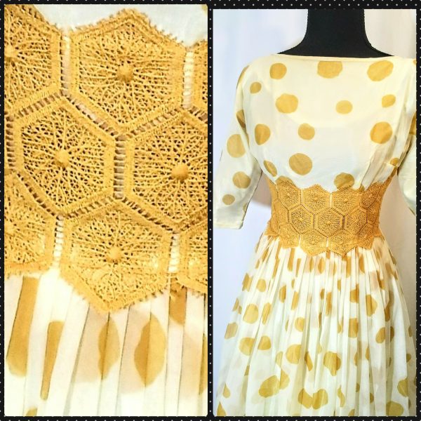 Vintage 1950s / 1960s Chiffon Polka Dot Dress--Union made