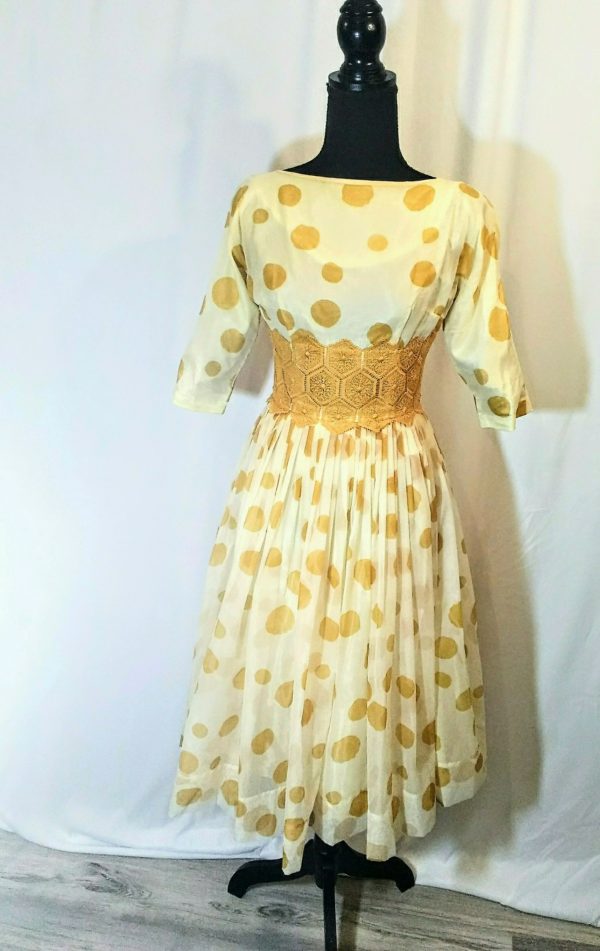 Vintage 1950s / 1960s Chiffon Polka Dot Dress--Union made