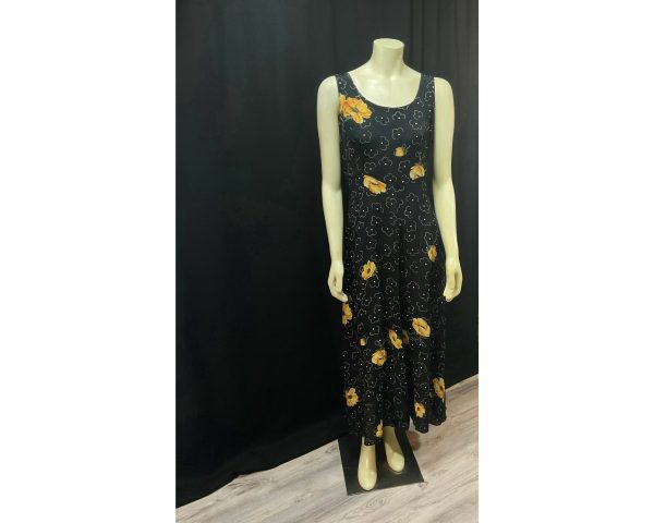 Vintage late 1980s Dress by Starina made in Nepal; Black, Yellow, Orange & White