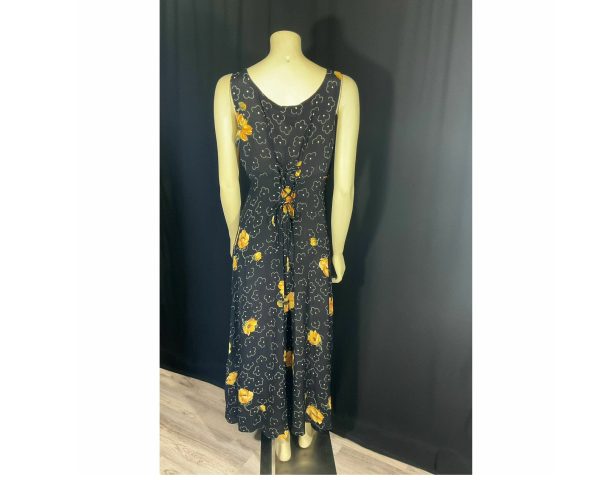 Vintage late 1980s Dress by Starina made in Nepal; Black, Yellow, Orange & White