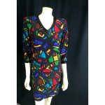 Vintage 1980s Oleg Cassini Silk Beaded Mosaic Multi Color Dress