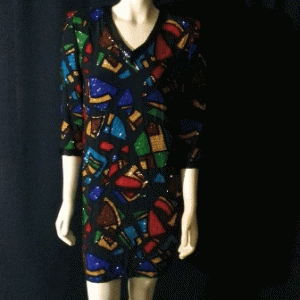 Vintage 1980s Oleg Cassini Beaded Dress Silk Beaded Dress Embellished Cocktail Dress Multi Color Beaded Dress