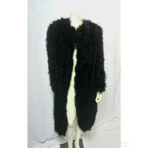 Vintage 1980's Sonia Rykiel Black Marabou Feather Coat (front) made in France