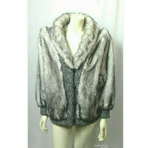 Vintage 1980's Bullocks Wilshire Gray Faux Fur Knit Sweater/Coat